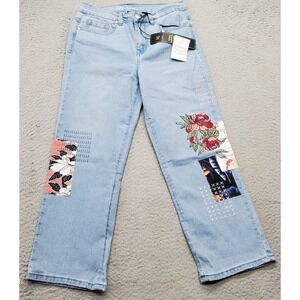 DG2 by Diane Gilman Jeans‎ Women's 6T Multi Floral Embroidered Patches Wide Leg
